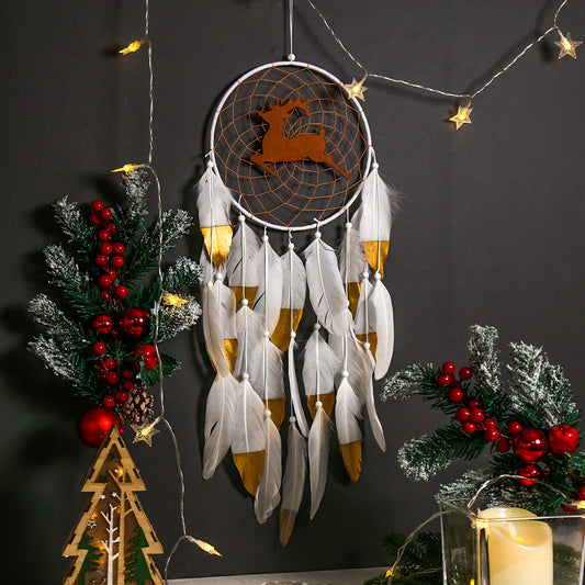 Fawn Dream Catcher White Double Feather Home Decor Elk Wall Hanging Decorations