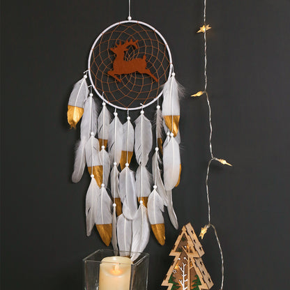Fawn Dream Catcher White Double Feather Home Decor Elk Wall Hanging Decorations