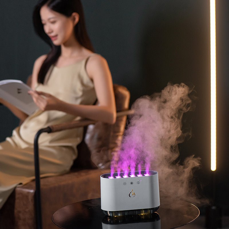Amazon Hot Sale Dynamic Flame Humidifier USB Portable H20 Smart Ultrasonic Voice - Control Room Humidifier With 7 Colors Light - Zambeel