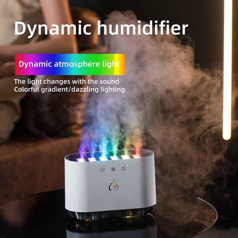 Amazon Hot Sale Dynamic Flame Humidifier USB Portable H20 Smart Ultrasonic Voice - Control Room Humidifier With 7 Colors Light - Zambeel