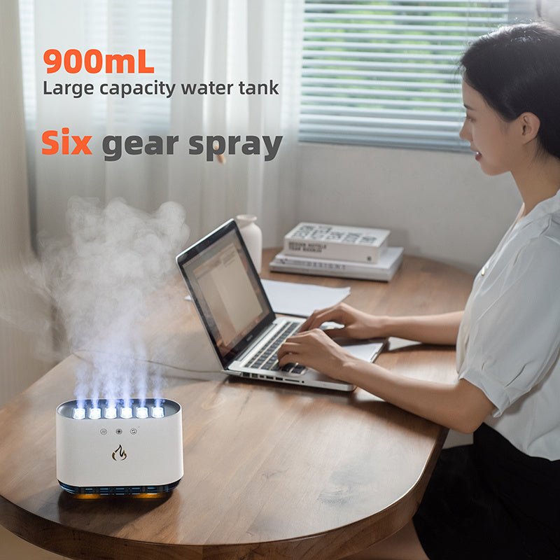 Amazon Hot Sale Dynamic Flame Humidifier USB Portable H20 Smart Ultrasonic Voice - Control Room Humidifier With 7 Colors Light - Zambeel